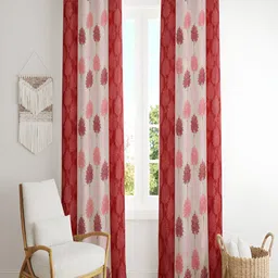 ERIC LONDON Red & Beige 2 Pieces Floral Printed Room Darkening Long Door Curtains-image-7