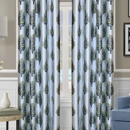 ROMEE Blue & Green Set of 2 Floral Room Darkening Long Door Curtain-7