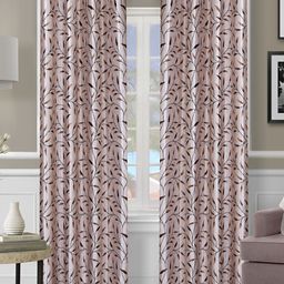 Aura Beige & Brown 2 Pieces Floral Room Darkening Long Door Curtain-25