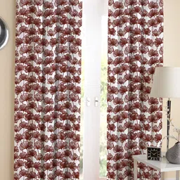 Airwill Maroon White 2 Pieces Floral Cotton Room Darkening Long Door Curtain-image-91