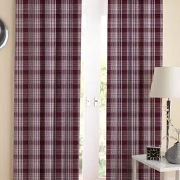 Airwill Maroon 2 Pieces Geometric Printed Room Darkening Long Door Curtain-image-61