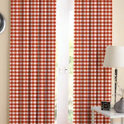 Airwill Orange Coloured & White 2 Pcs Geometric Room Darkening Cotton Long Door Curtain-image-7