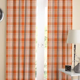Airwill Orange Coloured & White 2 Pcs Geometric Room Darkening Cotton Long Door Curtain-image-18