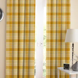 Airwill Yellow & Beige 2 Pcs Geometric Room Darkening Cotton Long Door Curtain-4