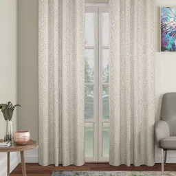 SOKNACK Cream-Coloured 2 Pieces Self Design Black Out Door Curtains-25