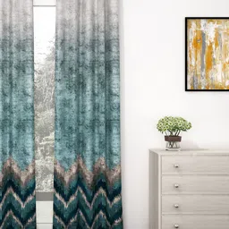 Story@home Green & Grey Geometric Black Out Door Curtain-image-22
