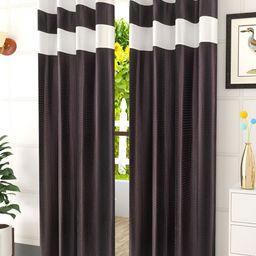 Kraftiq Homes Brown 2 Pieces Colour Blocked Room Darkening Long Door Curtains-image-78