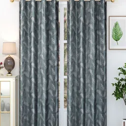 Aura Grey & White 2 Pieces Floral Printed Long Door Curtain-43