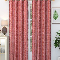 Aura Red & White 2 Pieces Floral Printed Long Door Curtain-image-24