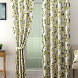 SWAYAM Omega White & Green 2 Pieces Floral Room Darkening Door Curtains-image-35