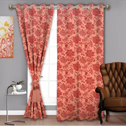 Parda Sansar Red & Pink 2 Pieces Floral Printed Room Darkening Door Curtains-6