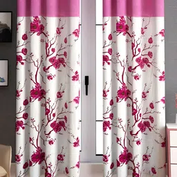 Lunar Days Pink & White Set of 2 Floral Room Darkening Door Curtain-image-4