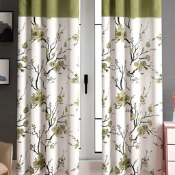 Lunar Days Green & White 2 Pcs Floral Room Darkening Door Curtain-51