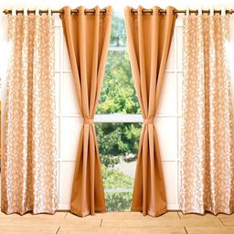 Ariana Beige & Brown Set of 4 Room Darkening Door Curtain-2