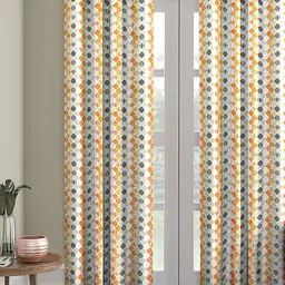 ROMEE White & Orange Geometric Room Darkening Door Curtain-image-25