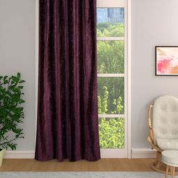 Aura Purple Floral Self Design Room Darkening Door Curtain-image-63