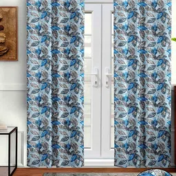 Aura Blue & Grey 2 Pieces Leaf Printed??????? Long Door Curtain-image-15