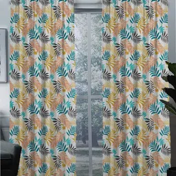 Tasseled Home Orange & White Floral Cotton Room Darkening Door Curtain-image-78