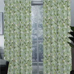Tasseled Home Green & White Floral Cotton Room Darkening Door Curtain-image-77