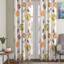 Aura White & Orange 2 Pieces Floral Printed Eyelet Door Curtains-56
