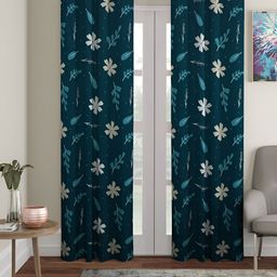 Aura Green & White 2 Pieces Floral Printed Eyelet Door Curtains-image-52