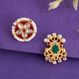 Silvermerc Designs Set Of 2 Gold-Plated Stone Studded Clip On Nosepins-1