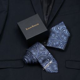 LOUIS STITCH Men Yale Blue Italian Silk Necktie Accessory Gift Set-picture-31