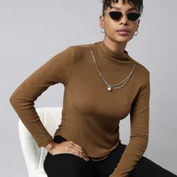 SHOWOFF High Neck Velvet Top Comes With Chain-image-70