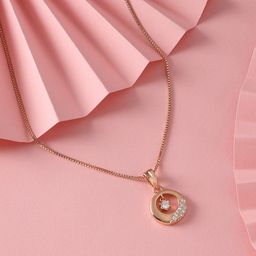 Zaveri Pearls Rose Gold-Plated CZ-Studded Pendant With Chain-36