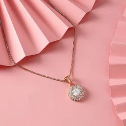Zaveri Pearls Rose-Gold Plated CZ-Studded Pendant With Chain-0