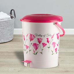 Kuber Industries Pink & White Printed Dustbin With Handle-20