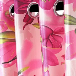 Cortina Pink Set of 2 Floral Printed Window Curtains image 2