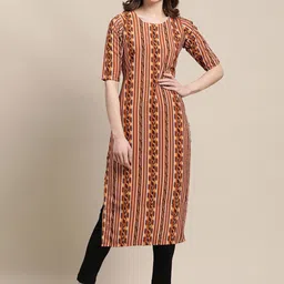 7threads KALINI Women Multicoloured Floral Embroidered Thread Work Block Print Handloom Crepe Kurta image 2