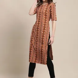 7threads KALINI Women Multicoloured Floral Embroidered Thread Work Block Print Handloom Crepe Kurta image 3