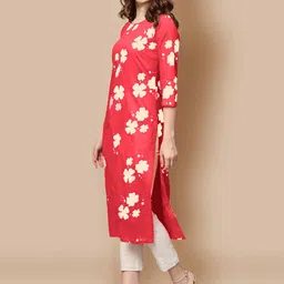 7threads KALINI Women Multicoloured Floral Embroidered Thread Work Block Print Handloom Crepe Kurta image 4