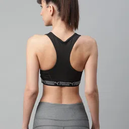 Puma Black Solid Non-Wired Removable Padding Mid Impact Elastic Training Bra image 5