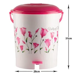 Kuber Industries Pink & White Printed Dustbin With Handle image 4