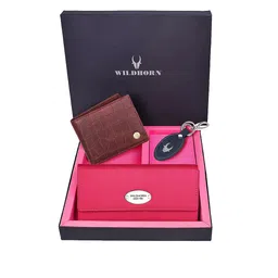 WildHorn Unisex Brown & Pink Solid Premium Leather Accessory Gift Set-image-37
