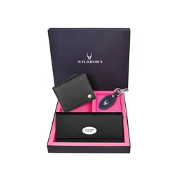 WildHorn Set of 3 Unisex Black & Navyblue Textured Pure Genuine Leather Accessory Gift Set-9