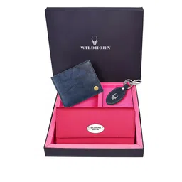 WildHorn Unisex Blue & Pink Solid Premium Leather Accessory Gift Set-image-95