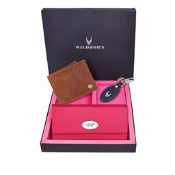 WildHorn Unisex Brown & Pink Solid Premium Leather Accessory Gift Set-image-36