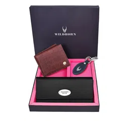 WildHorn Unisex Brown & Black Solid Premium Leather Accessory Gift Set-image-3