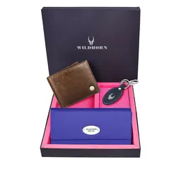 WildHorn Unisex Brown & Blue Solid Leather Accessory Gift Set-image-33