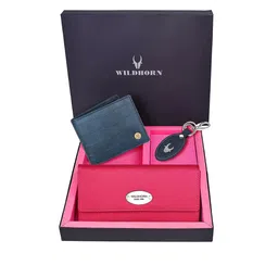 WildHorn Unisex Blue & Pink Solid Premium Leather Accessory Gift Set-image-67