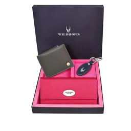WildHorn Unisex Pink & Green Solid Premium Leather Accessory Gift Set-image-99
