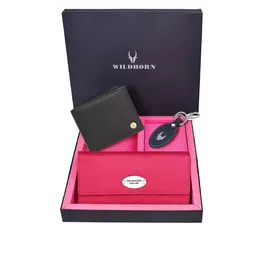 WildHorn Unisex Black & Pink Solid Premium Leather Accessory Gift Set-image-92