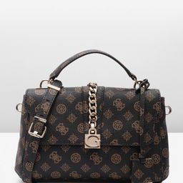 GUESS Women Brand Logo Printed Structured Satchel Bag with Chain Detail-image-47
