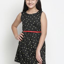 Oxolloxo Girls Black & Off White Polka Dot Printed Satin Dress-image-81