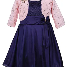 Wish Karo Navy Blue Satin Dress With Jacket-11