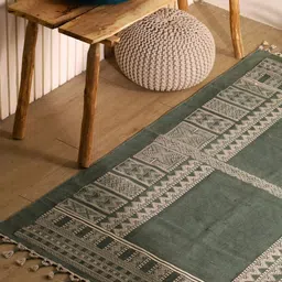 Peepul Tree Sea Green Ethnic Motifs Cotton Carpet-35